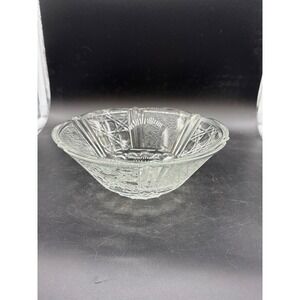 Vintage Indonesia Pressed Glass Bowl With Daisy Cane Button Pattern